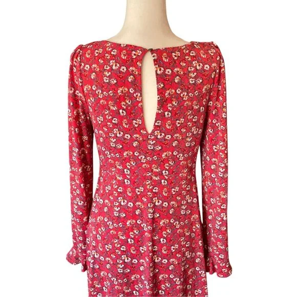 Free People Red Say Hello Floral Mini Dress SZ M Modern Boho - Picture 4 of 14